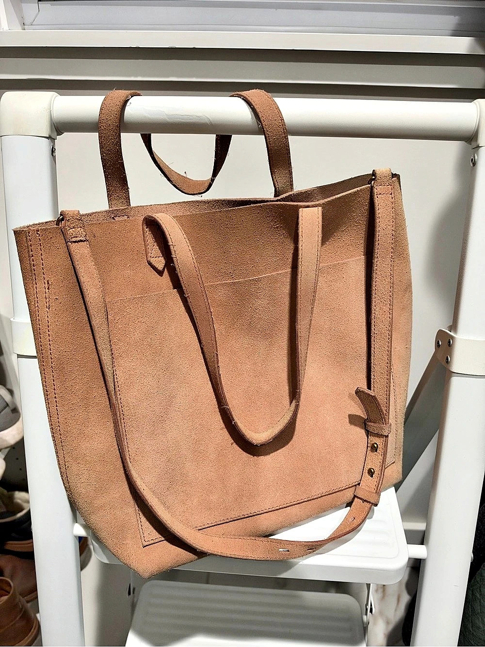 Madewell The Suede Medium Transport Tote Bag in Light Pink